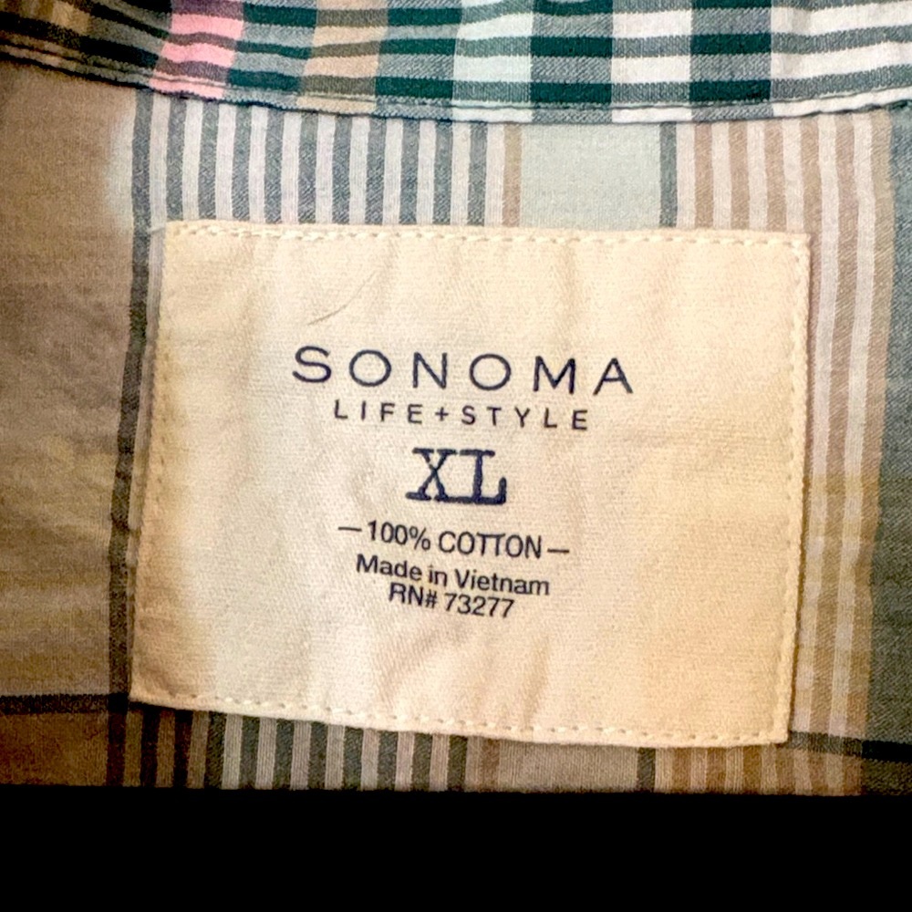 Sonoma Women’s Pink and Teal Plaid Top - Picture 2 of 6